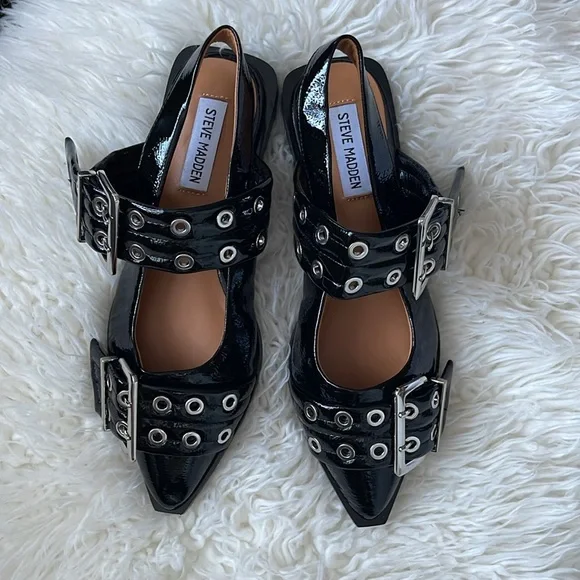 STEVE MADDEN GRAND AVE SANDAL BLACK PATENT - Picture 8 of 16